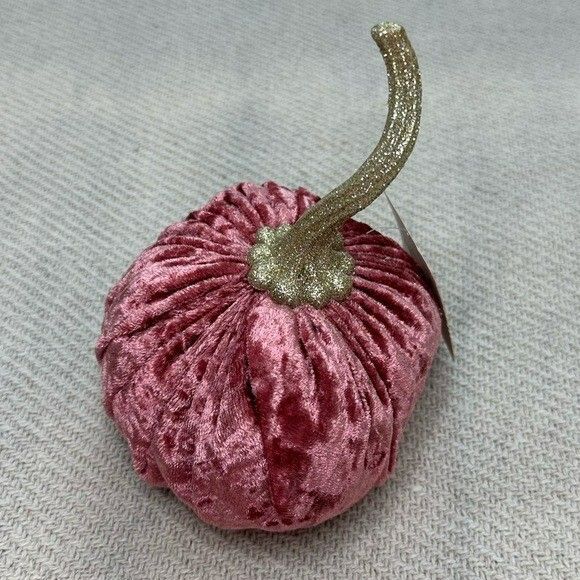 NEW Pink Velour Pumpkin Fall Home Decor Sparkle Office Accent Girly House - Picture 2 of 6